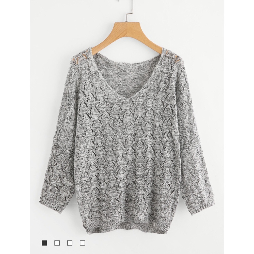 Grey V-neck Knit Top NWOT
